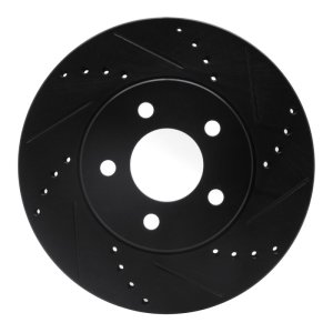 Ford Mustang Brake Rotor (1) - Front Right - R1 Concepts - Drilled & Slotted - Black - `05-`10